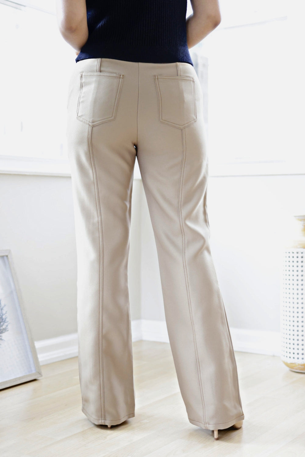 Petite High Waisted Bootcut Pants (Khaki) – Petite Dressing